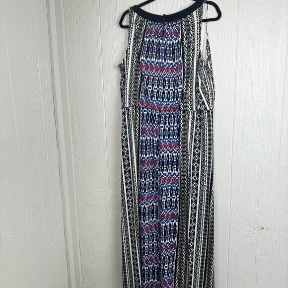 London Times Plus Black Blue Pink Abstract Jersey Stretch Maxi Dress Sz18W Artsy - Picture 7 of 13